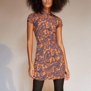 Urban Outfitters Navy and Orange Paisley Mini Dress